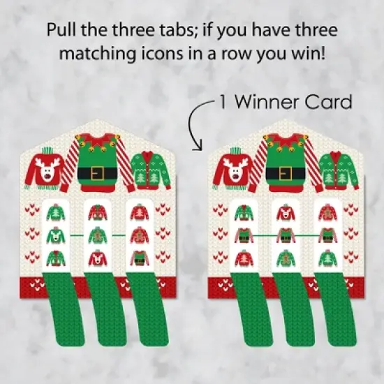 Big Dot of Happiness Ugly Sweater - Holiday and Christmas Party Game Pickle Cards - Pull Tabs 3-in-a-Row - Set of 12 image {2}