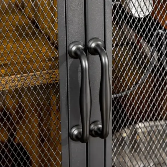 HOMCOM Industrial Wine Rack for 9 Bottles, Retro Liquor Cabinet with Glass Holders, Mesh Doors, and Storage Shelf for Home Bar, Dining Room, Brown image {5}