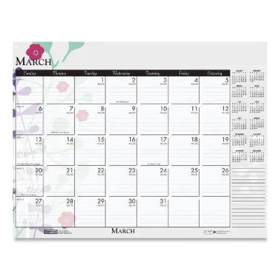 Recycled Desk Pad Calendar, Wild Flowers Artwork, 18.5 x 13, White Sheets, Black Binding/Corners,12-Month (Jan-Dec): 2026 image {3}