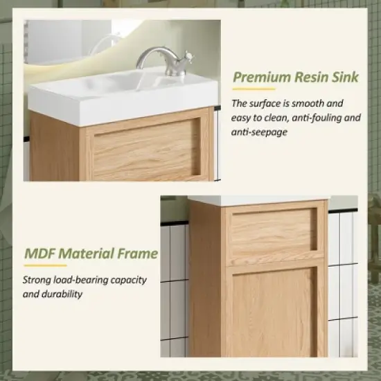 GDFStudio Morr 15.75" Farmhouse Bathroom Vanity with Reversible Resin Sink, Door and Adjustable Shelf image {5}