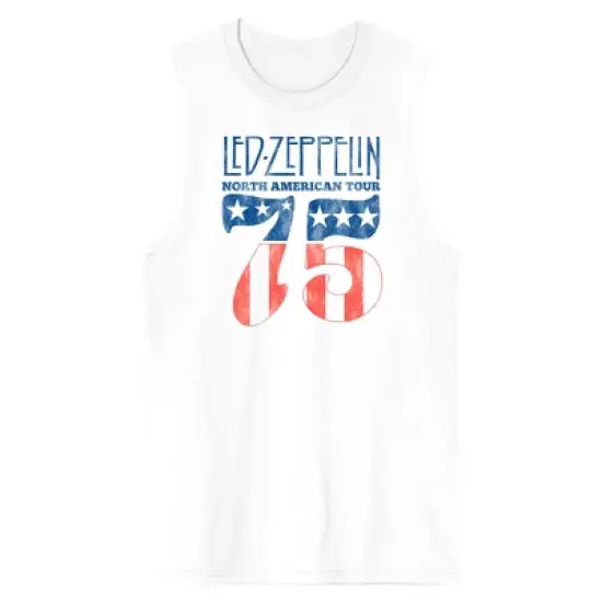 Led Zeppelin North American Tour 75 Crew Neck Sleeveless White Men's Tank Top image {3}
