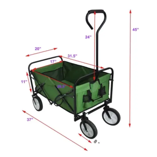 DSVIMOY Portable Folding Beach Wagons with Wheels, Portable Carts with Adjustable Handle, Green, 37"*20"*45" image {2}