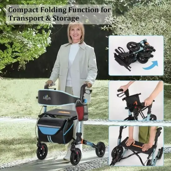 KTMBDW Foldable Rollator Walkers with Seat for Seniors, Adjustable Height, Lightweight Rolling Walker image {1}