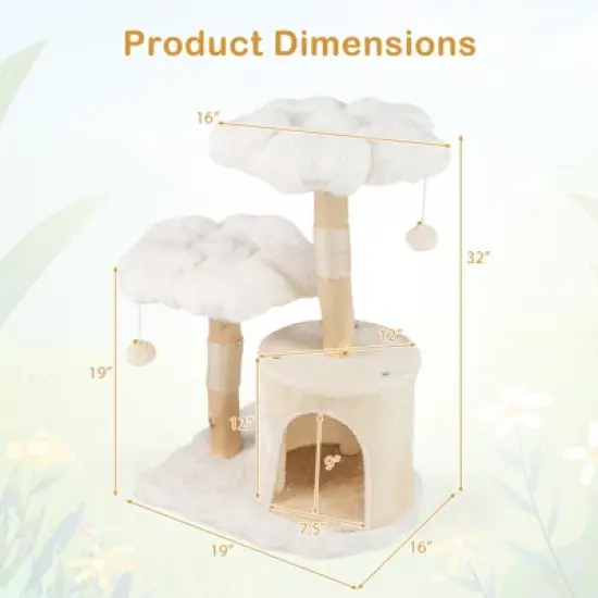 Costway 32 inch Cute Wood Cat Tree w/ Scratching Posts Pet Condo Furniture Activity Center image {2}