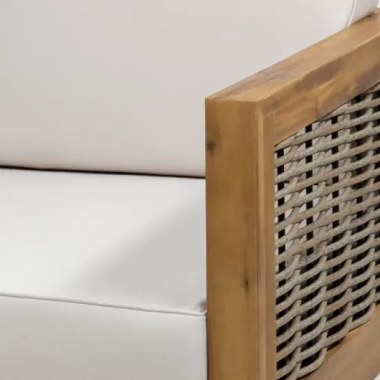 Christopher Knight Home Allegra Outdoor Acacia Wood and Wicker 4 Seater Chat Set with Cushions image {5}