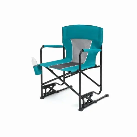 DOMETOUR Outdoor Freestyle Rocker Folding Camping Chair with Durable Armrests, Drink Holder & Comfortable Backrest - Blue image {7}