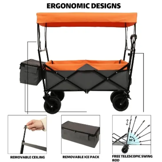 480Lbs Collapsible Wagon with Canopy,Wagon Stroller with 7" All-Terrain Wheels, Lightweight Foldable Wagon, Large Capacity image {4}