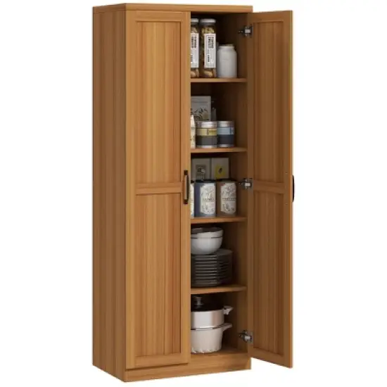 HOMCOM Kitchen Pantry, Freestanding 5-tier Storage Cabinet with 2 Adjustable Shelves for Dining Room, Living Room image {8}