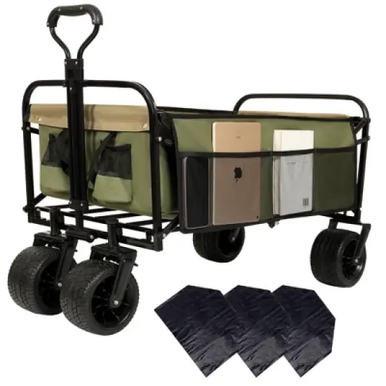 YONWAY 440lbs Collapsible Foldable Utility Wagon Cart,With Strapping System,3pcs plastic Liner Bag For Camping Shopping Sports Gardening Fishing image {10}