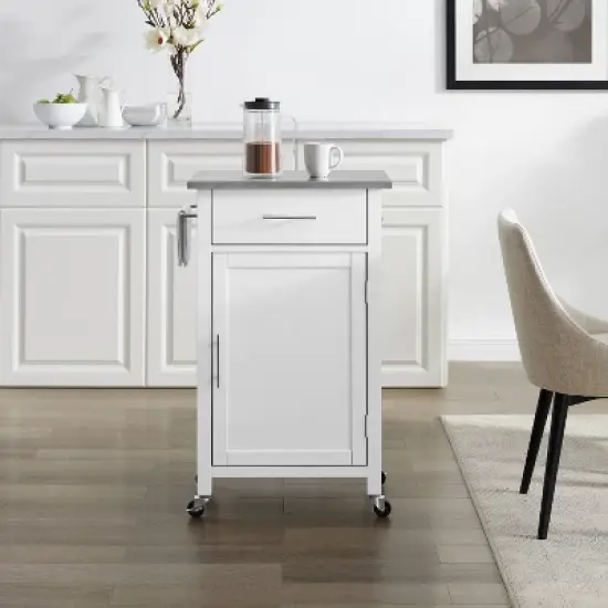 Savannah Stainless Steel Top Compact Kitchen Island Cart White - Crosley image {7}