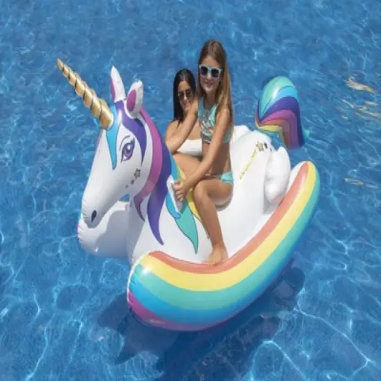 Swim Central 86" Inflatable Rainbow Unicorn Rocker Swimming Pool Float image {1}