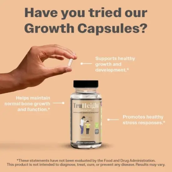 TruHeight Growth Capsules - Natural Growth & Development Supplement for Kids & Teens - Vitamin D, K, Calcium Kids Vitamins, Bone Strength, Ages 5+ image {3}