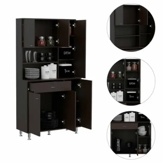 Depot E-Shop 90 Kitchen Pantry Cabinet, Two Open Shelves, One Drawer, Multiple Cabinets image {10}