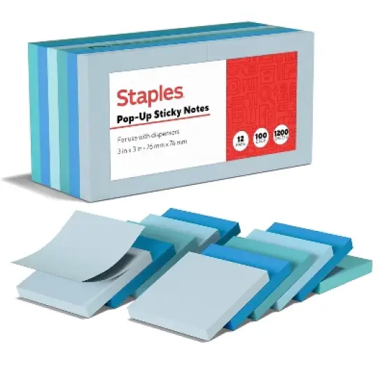 Staples Stickies Standard Notes 3" x 3" Assorted 100 Sh./Pad 12 Pads/PK 24295905 image {5}
