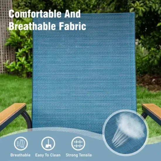 Captiva Designs 7pc Patio Dining Set with Geometric Pattern Rectangle Table & Sling Chairs with Wood-look Armrest image {7}