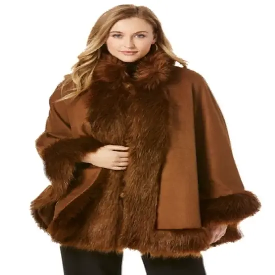 Jessica London Women&rsquo;s Plus Size Faux Fur Trim Cape image {4}