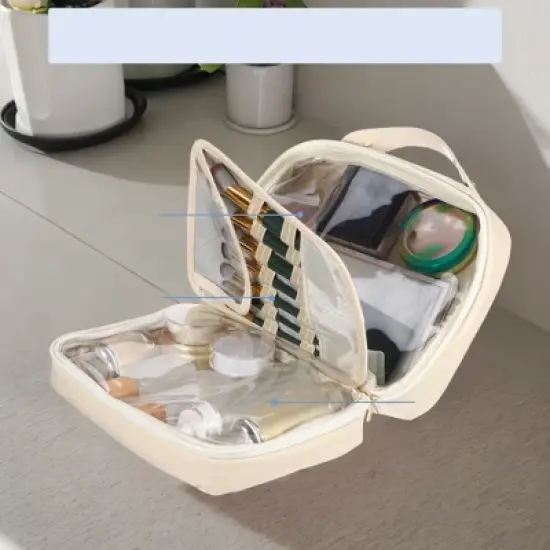 Unique Bargains Large Capacity PU Leather Cosmetic Bag 1 Pc image {1}