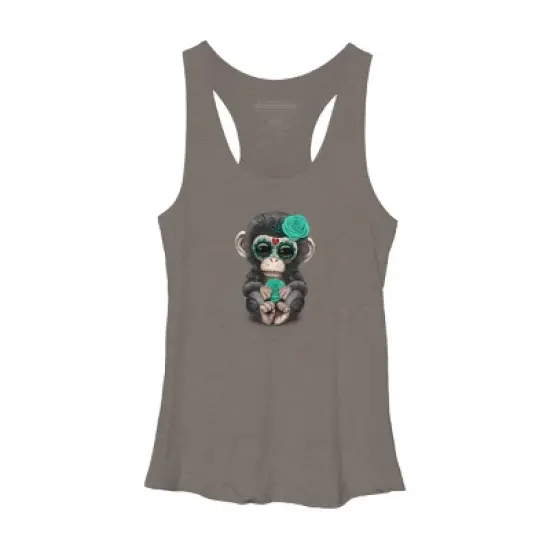 Women's Design By Humans Blue Day of the Dead Sugar Skull Baby Chimp By jeffbartels Racerback Tank Top image {4}