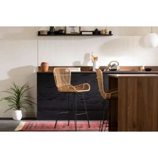 2pk Balka Rattan Counter Height Barstool with Armrests Rattan/Black - South Shore image {2}