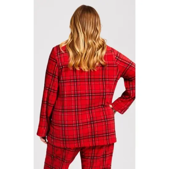 Women's Plus Size Fleece Check Sleep Top - red | AVENUE image {2}