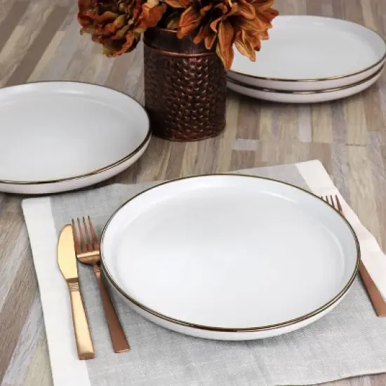 6pc Arthur Stoneware Dinner Plate Set with Rim Matte White/Gold - Elama image {4}