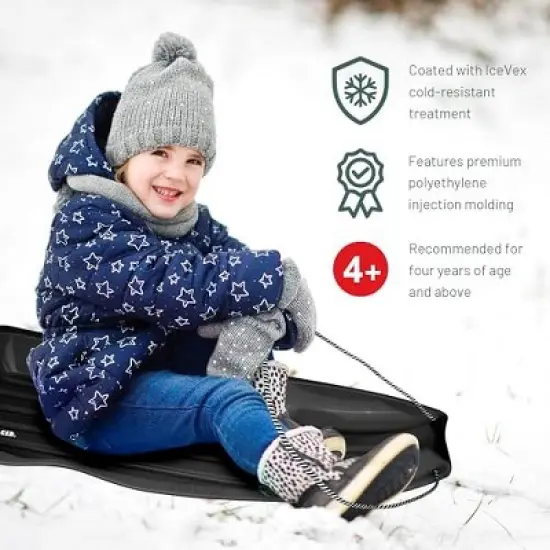 Slippery Racer Downhill Xtreme Flexible Adults and Kids Plastic Toboggan Snow Sled for 2 Riders with Pull Rope (3 Pack) image {5}