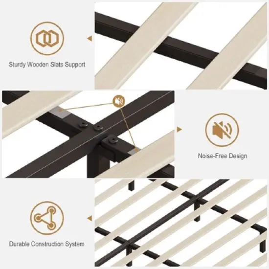 Whizmax Velvet Upholstered Platform Bed Frame With Storage Headboard, Nailhead Trim Wingback Headboard, Wood Slats Support, Off White image {5}