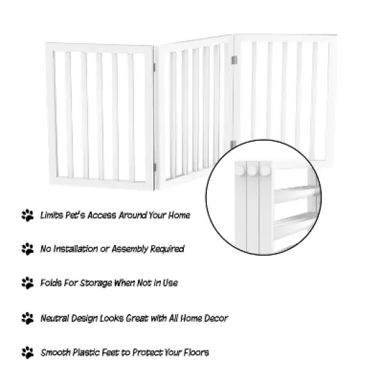 Indoor Pet Gate - 3-Panel Folding Dog Gate for Stairs or Doorways - 54x24-Inch Freestanding Pet Fence for Cats and Dogs by PETMAKER (White) image {1}