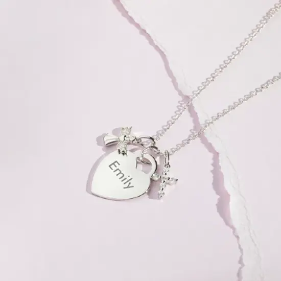Girls' Guardian Angel & Cross Sterling Silver Necklace - In Season Jewelry image {3}