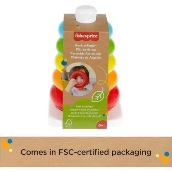 Fisher-Price Baby Stacking Toy Rock-A-Stack Rings with Roly-Poly Base, Made with Plant-Based Materials image {5}