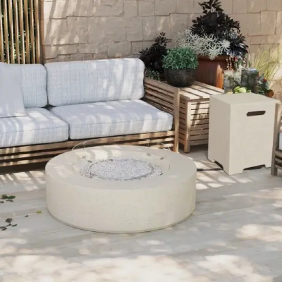 UPHA 42-inch Outdoor Round Magnesium Oxide Fire Pit Table Propane with Tank Cover and Wind Guard image {9}