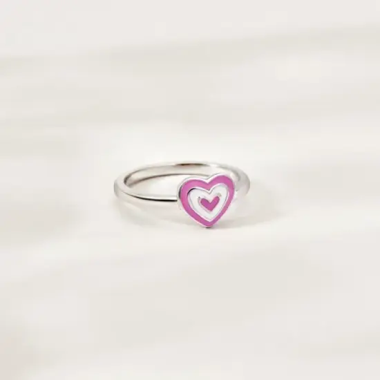 Girls' Pink Groovy Enamel Heart Sterling Silver Ring - In Season Jewelry image {1}
