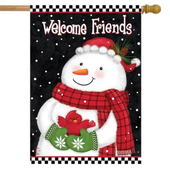 Briarwood Lane Friendly Snowman Winter House Flag Primitive Welcome Cardinal 28" x 40" image {1}