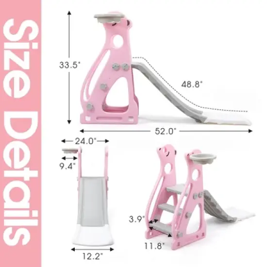 INFURNIC Baby Activity Gyms Kids Slide, PE Material, Triangular Design, Gentle Slope, Basketball Hoop, Multicolored, 35"*8"*18" image {2}