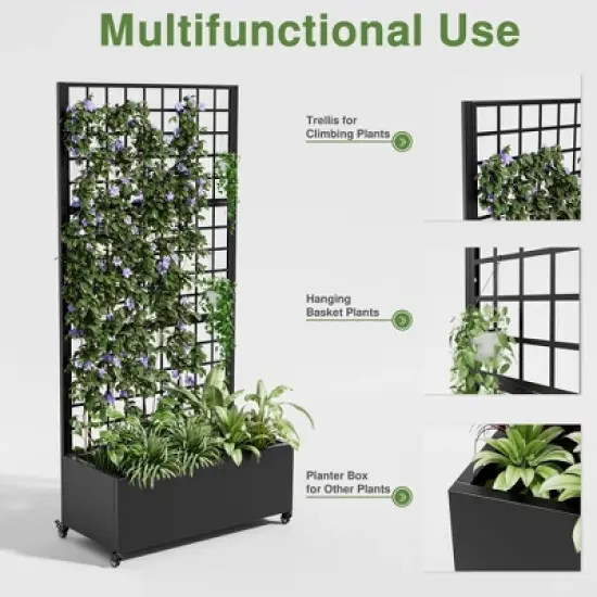 Dovelina Mobile Metal Planter Box, Garden Bed, Trellis for Climbing Plants, Drainage Holes and wheels image {2}