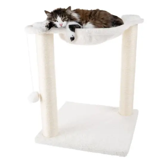 Pet Adobe Cat Tree and Scratcher - Hammock-Style Cat Lounging Bed and Interactive Hanging Toy - 15.75", White image {2}