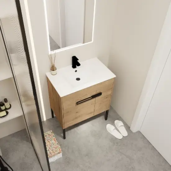 Bathroom Cabinet with Sink, Freestanding Bathroom Vanity or Floating Optional Conversion, Oak - ModernLuxe image {2}