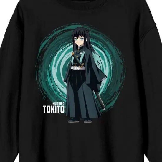 Demon Slayer Muichiro Tokito Crew Neck Long Sleeve Black Adult Sweatshirt image {1}