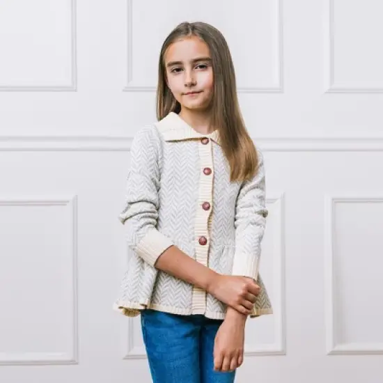 Hope & Henry Girls' Long Sleeve Flounce Collar Button Front Peplum Sweater, Infant image {3}