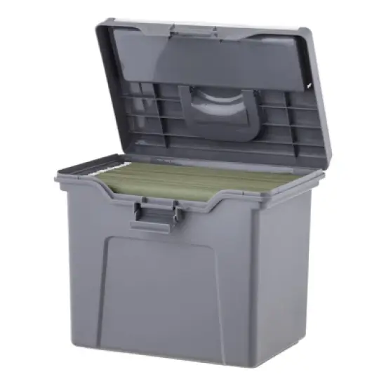 IRIS 4pk Portable Letter Plastic File Box with Organizer Lid Gray image {6}
