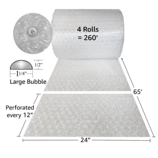 UOFFICE Roll of Bubble Cushioning Wrap - 24" Wide x 260 Ft. Long with Large 1/2" Bubbles image {2}