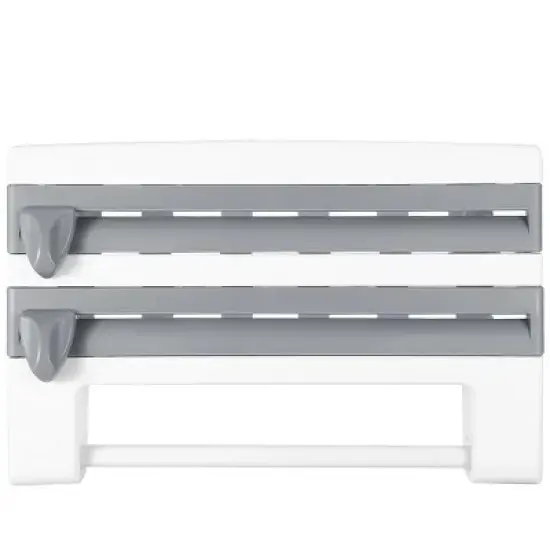 Racxily Kitchen Roll Dispenser Paper Roll Holder Plastic Wrap Film Foil Paper Organizer w/ Cutter Wall Mounted for Kitchen Bathroom image {8}