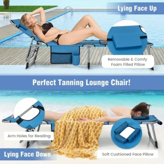 Tangkula Folding Chaise Lounge Chair Sunbathing Recliner w/ Face Hole & Removable Pillow image {7}