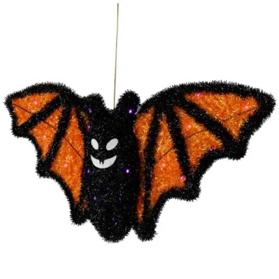 Northlight LED Lighted Bat Halloween Decoration - 25" - Black and Orange - Purple Lights image {4}