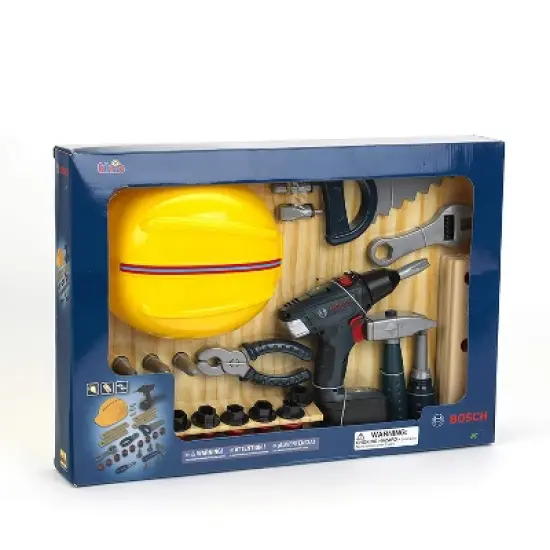 Theo Klein Bosch DIY Construction Premium Toy 37 Piece Toolset with Hardhat, Saw, Wrench, Pliers and Other Accessories for Kids Ages 3 and Up image {1}
