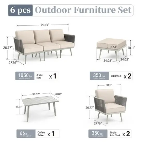 Captiva Designs Outdoor Patio Rope Rattan Furniture Conversation Sets with Coffee Table image {11}