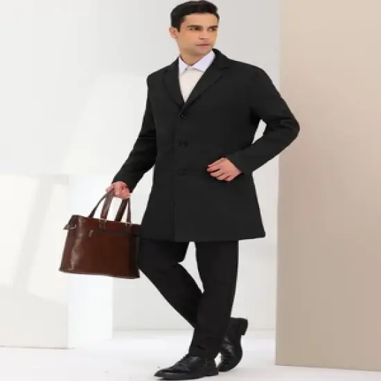 Lars Amadeus Men's Lapel Collar Single Breasted Warm Long Overcoat image {3}