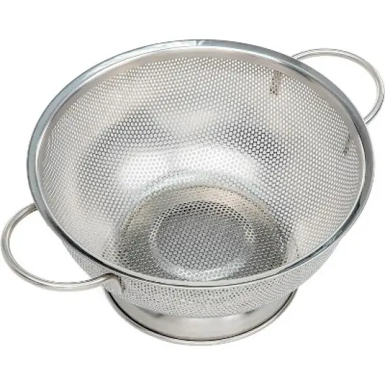 SAMMART 10 inches Perforated Stainless Steel Sheet Colander with Handle - Strainer for Pasta, Noodles and Fruits image {4}