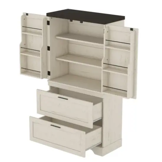 TIRAMISUBEST Farmhouse Style Wooden Kitchen Pantry Cabinet with Sturdy Frame with Inside Door Storage Divider with Drawers for Living Room, Entryway image {3}