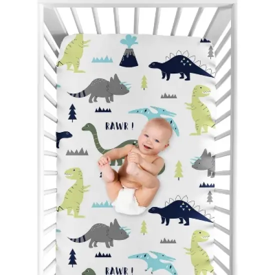 Sweet Jojo Designs Fitted Crib Sheet - Blue & Green Mod Dino image {3}